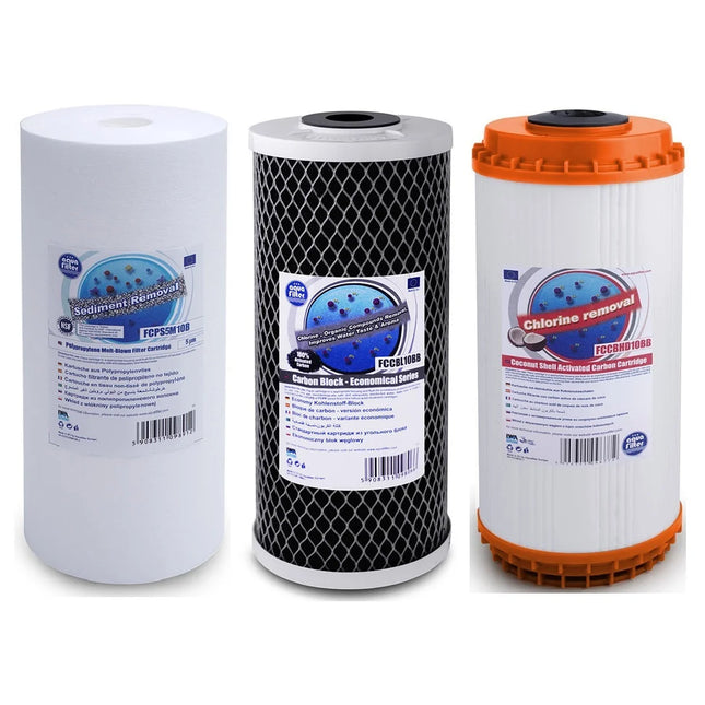 Aquafilter FCPS5M10B FCCBL10BB FCCBHD10BB Big Blue 10" replacement cartridges set Filter Set Aquafilter   