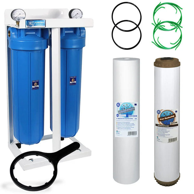 2 Stage 20" Big Blue Water purifier and iron reducing filter kit Big Blue Whole House System Aquafilter   