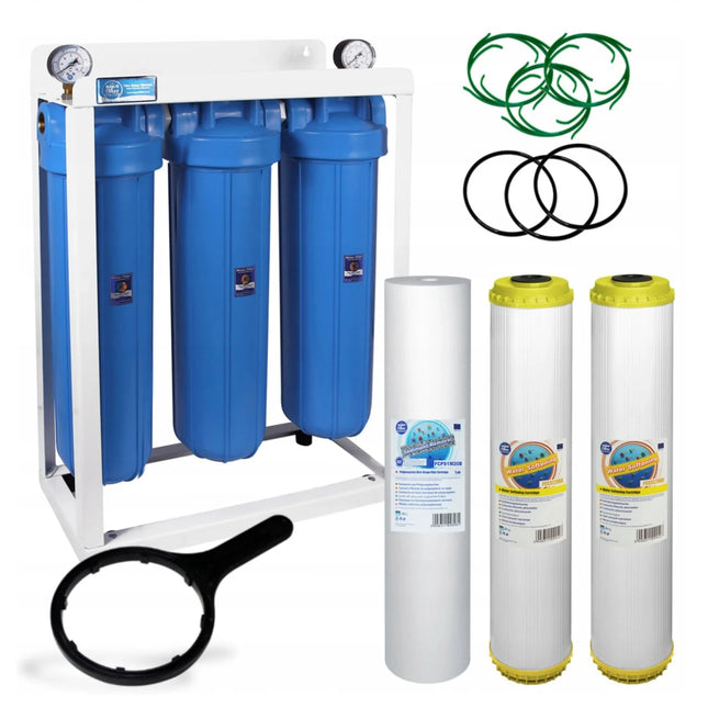 3 Stage Big Blue 20" Water purifier and softener filter kit