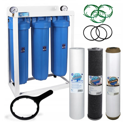 3 Stage Big Blue 20" Water purifier dechlorinator and iron reducing filter kit Big Blue Whole House System Aquafilter   