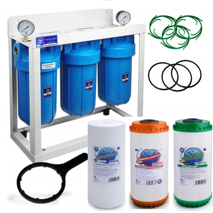 3 Stage Big Blue 10" Water purifier and dechlorinator filter kit Big Blue Whole House System Aquafilter   