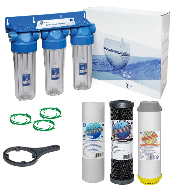 3 Stage 10" Water purifier and dechlorinator filter kit Whole House System Aquafilter 1/2"  
