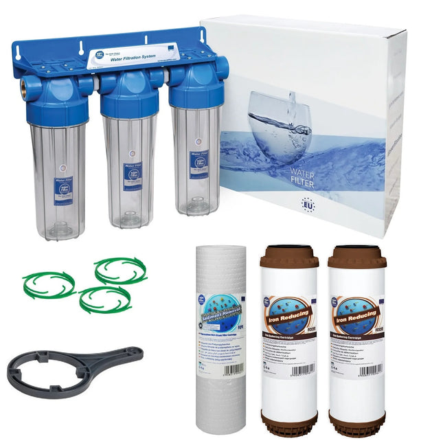 Stage 10" Water purifier and iron reducing filter kit Whole House System Aquafilter 1/2"  