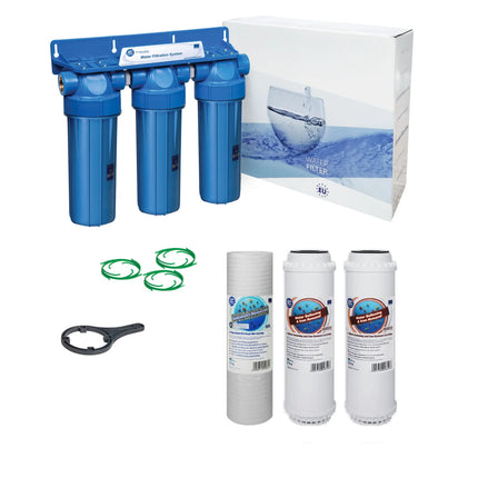 3 Stage 10" Water purifier softening and iron reducing filter kit Undersink Filter System Aquafilter 1/2"  