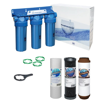 3 Stage 10" Water purifier dechlorinator and iron reducing filter kit Undersink Filter System Aquafilter 1/2"  
