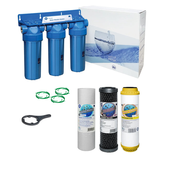 3 Stage 10" Water purifier dechlorinator and softening filter kit Undersink Filter System Aquafilter 1/2"  
