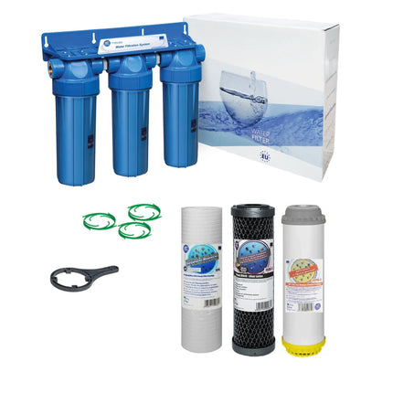 3 Stage 10" Water purifier and dechlorinator filter kit Undersink Filter System Aquafilter 1/2"  
