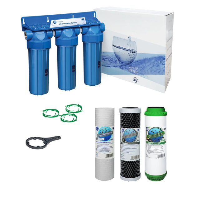 3 Stage 10" Water purifier and dechlorinator filter kit Undersink Filter System Aquafilter 1/2"  