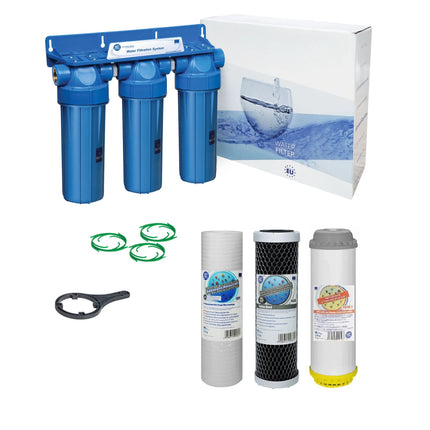 3 Stage 10" Water purifier and dechlorinator filter kit Undersink Filter System Aquafilter 1/2"  