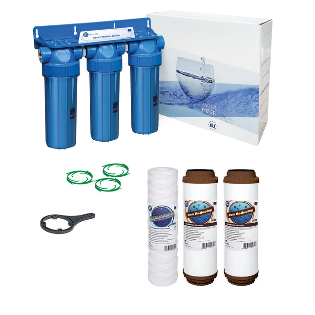 3 Stage 10" Water purifier and iron reducing filter kit Undersink Filter System Aquafilter 1/2"  