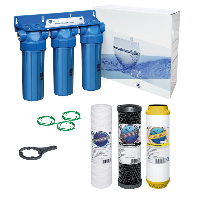 3 Stage 10" Water Purifier dechlorinator and softening filter kit Undersink Filter System Aquafilter 1/2"  