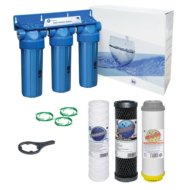 3 Stage 10" Water purifier and dechlorinator filter kit Undersink Filter System Aquafilter 1/2"  