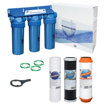 3 Stage 10" Water purifier and dechlorinator filter kit Undersink Filter System Aquafilter 1/2"  