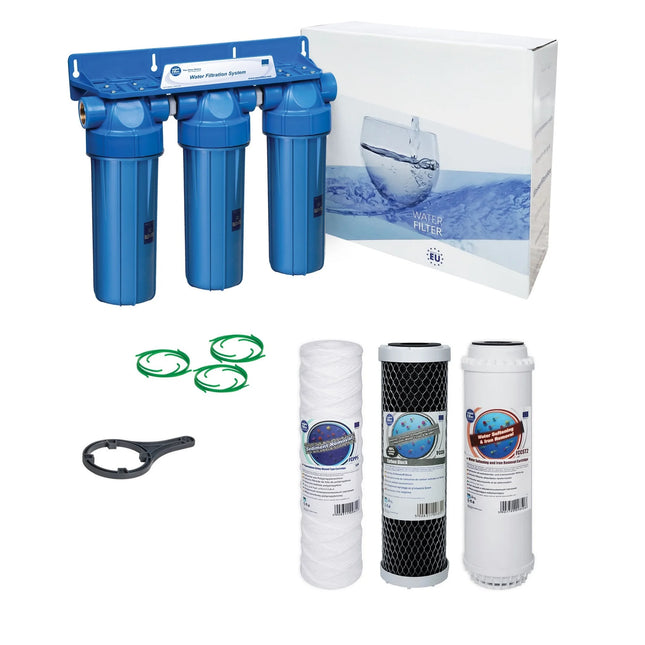 3 Stage 10" Water purifier and dechlorinator filter kit Undersink Filter System Aquafilter 1/2"  