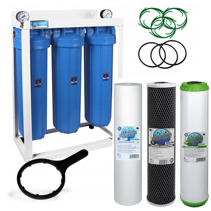 3 Stage Big Blue 20" Water purifier and dechlorinator filter kit Big Blue Whole House System Aquafilter   