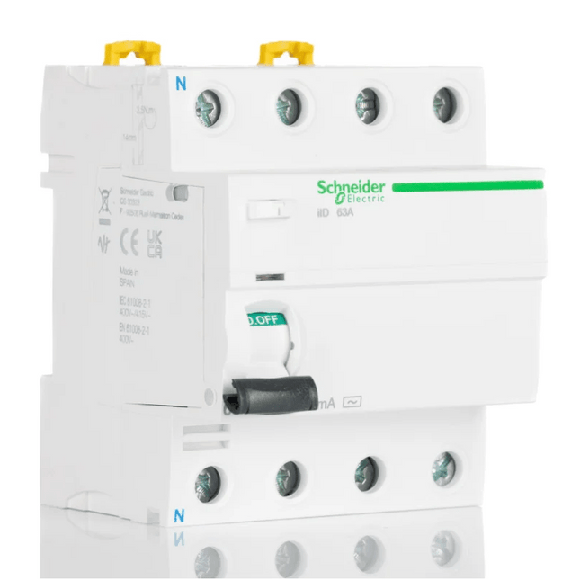 Schneider Electric iID RCCB, 63A, 4 Pole, 30mA, 500V Breakder Schneider