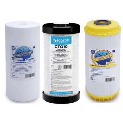 Set of 3 Big Blue 10" declorinator and water softening replacement cartridges set - GroAqua