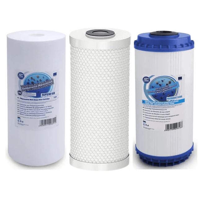 Set of 3 Big Blue 10" declorinator replacement cartridges set - GroAqua