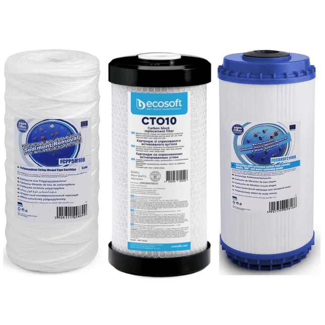Set of 3 Big Blue 10" declorinator replacement cartridges set - GroAqua