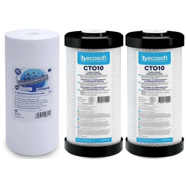 Set of 3 Big Blue 10" declorinator replacement cartridges set - GroAqua