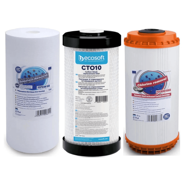 Set of 3 Big Blue 10" declorinator replacement cartridges set - GroAqua