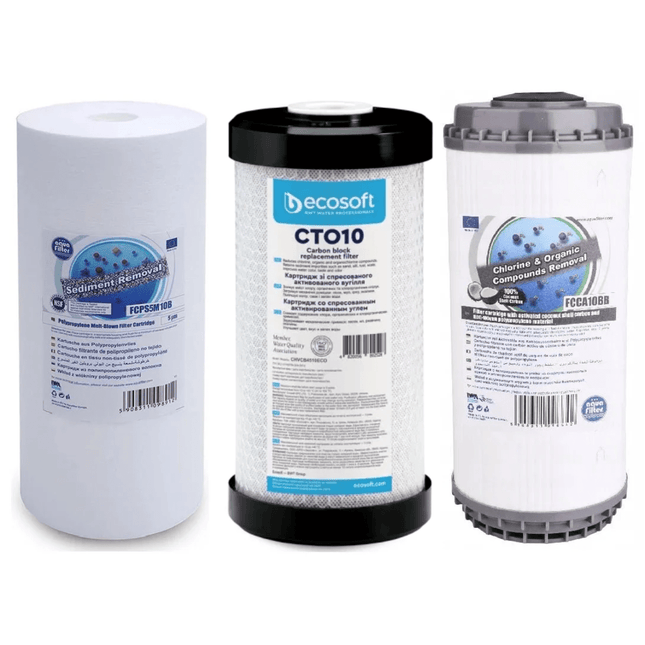 Set of 3 Big Blue 10" declorinator replacement cartridges set - GroAqua