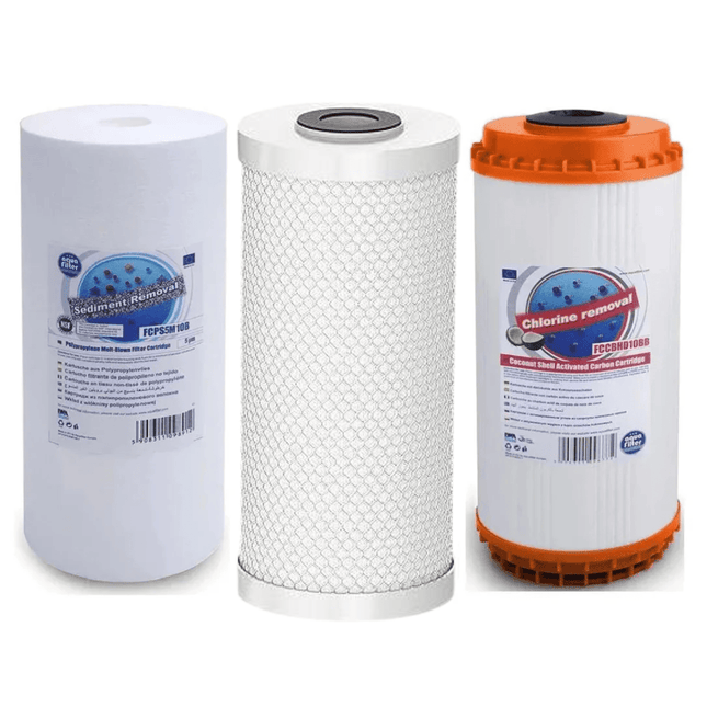 Set of 3 Big Blue 10" declorinator replacement cartridges set - GroAqua