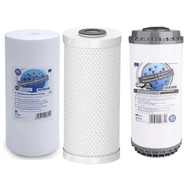 Set of 3 Big Blue 10" declorinator replacement cartridges set - GroAqua