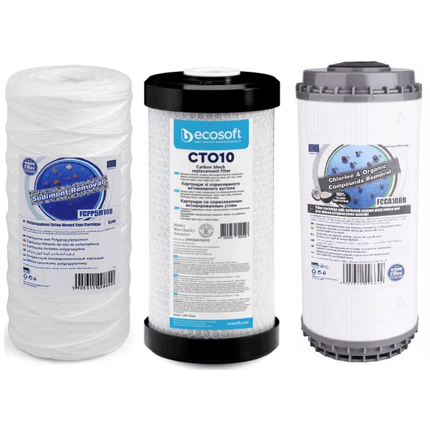 Set of 3 Big Blue 10" declorinator replacement cartridges set - GroAqua