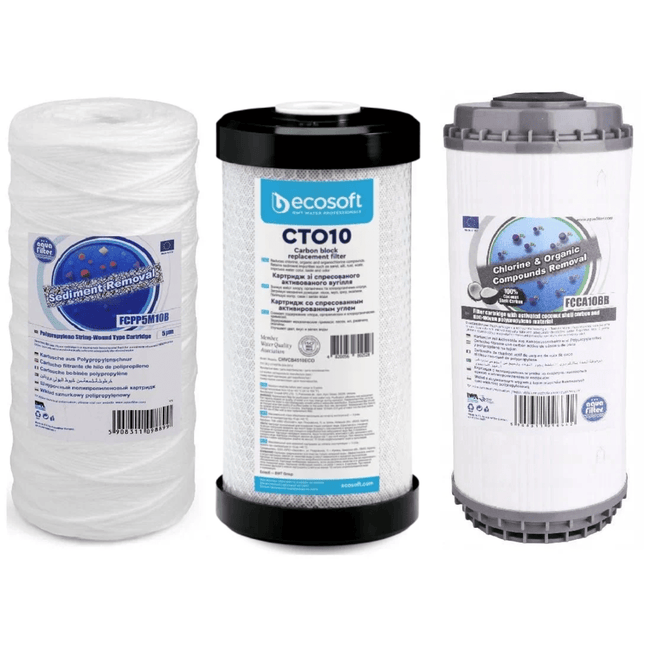 Set of 3 Big Blue 10" declorinator replacement cartridges set - GroAqua