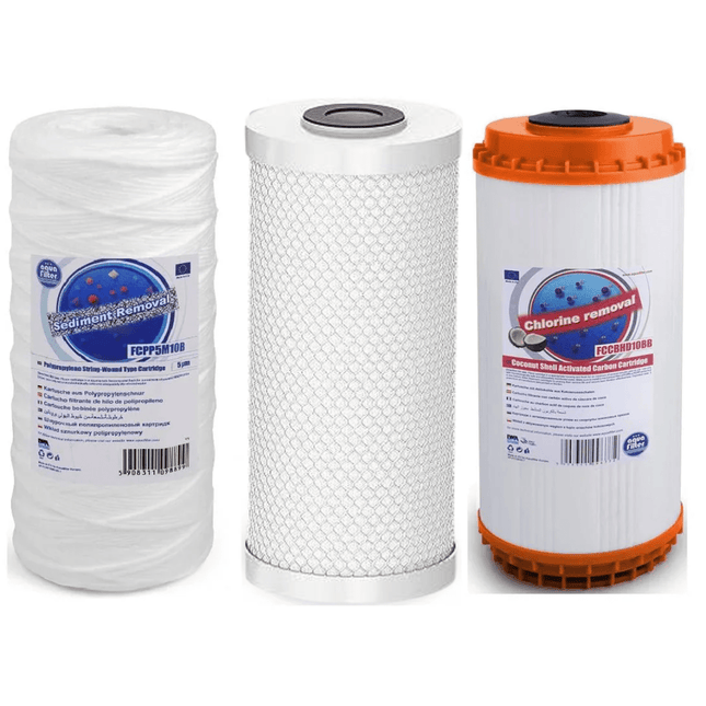 Set of 3 Big Blue 10" declorinator replacement cartridges set - GroAqua