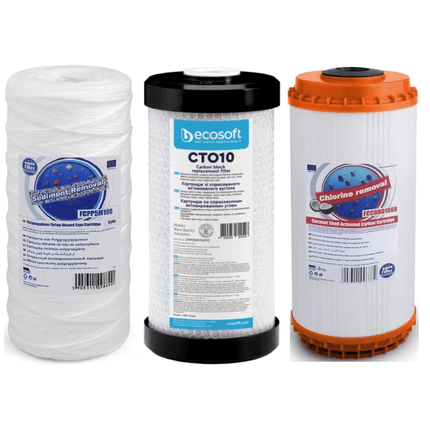 Set of 3 Big Blue 10" declorinator replacement cartridges set - GroAqua