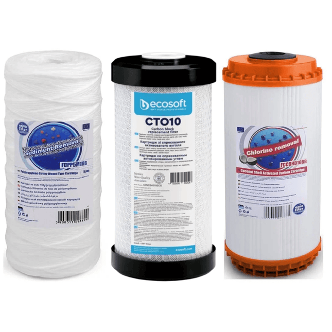Set of 3 Big Blue 10" declorinator replacement cartridges set - GroAqua