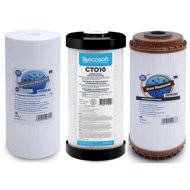 Set of 3 Big Blue 10" iron reducing replacement cartridges set - GroAqua