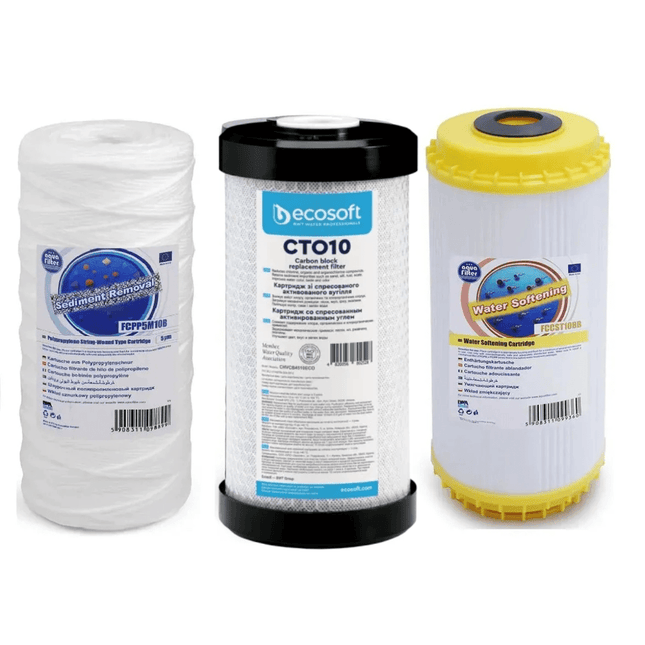 Set of 3 Declorinator and Water Softening Big Blue 10" replacement cartridges set - GroAqua