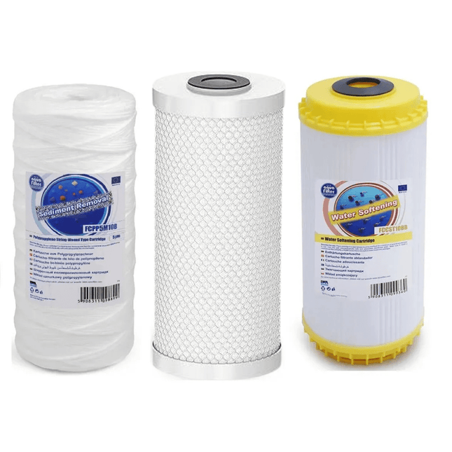 Set of 3 Declorinator Waer Softening Big Blue 10" replacement cartridges set - GroAqua