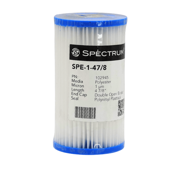SPECTRUM Economic Pleat Polyester Filter 1 Micron 4 7/8" Cartridge Filter Spectrum