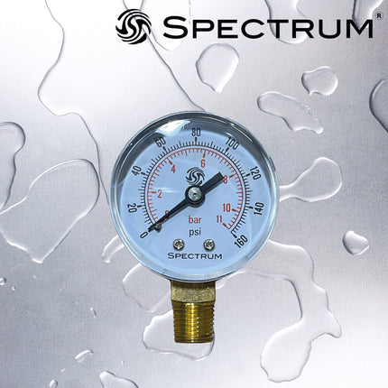 SPECTRUM PG1 Gauge 0 - 11 Bar Bottom Entry 50mm Dial 1/4 BSPT - GroAqua