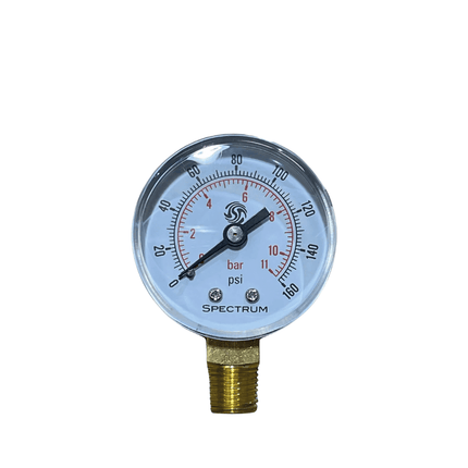 SPECTRUM PG1 Gauge 0 - 11 Bar Bottom Entry 50mm Dial 1/4 BSPT - GroAqua