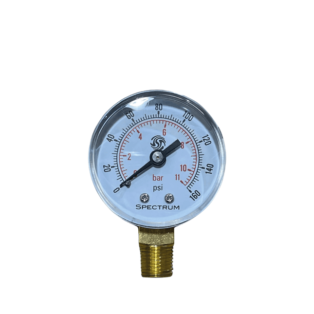 SPECTRUM PG1 Gauge 0 - 11 Bar Bottom Entry 50mm Dial 1/4 BSPT - GroAqua