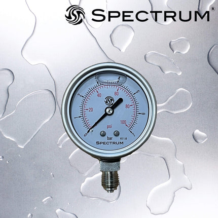 SPECTRUM PG2 Gauge 0 - 6.8 Bar Bottom Entry SS Glycerine Filled - GroAqua