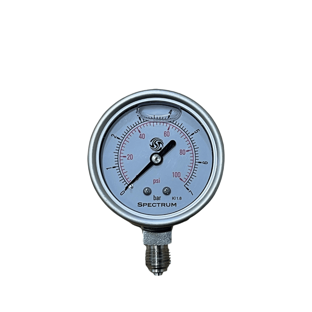 SPECTRUM PG2 Gauge 0 - 6.8 Bar Bottom Entry SS Glycerine Filled - GroAqua