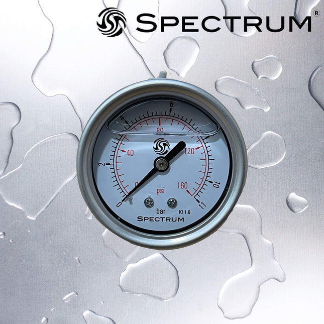 SPECTRUM PG3 Gauge 0-11 bar Rear Thread Glycerine Filled 1/4" Filter Housing Accessory Spectrum