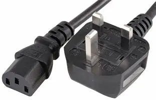 UK Mains Plug with 13A Fuse to IEC C13 Socket Lead, 10A, 2m, Black Accessory GroAqua UK